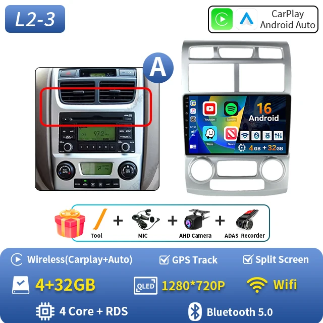 Android 16 autoradio voor Kia Sportage 2 2004 2005 2006 2007-2010 Auto Carplay GPS Multimedia Speler Stereo Navigatie Head Unit