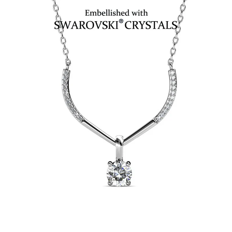 Daisini V-shape Rhinestone Heart Necklace Embellished with Swarovski Crystals Copper 18k Gold Plated for Women Fashion Charm