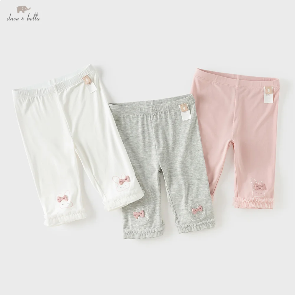 

Летние брюки Dave Bella для девочек, детская одежда, вязаные брюки из 7 частей, повседневные, с эластичной талией, для спорта, с милым бантом DB2261742