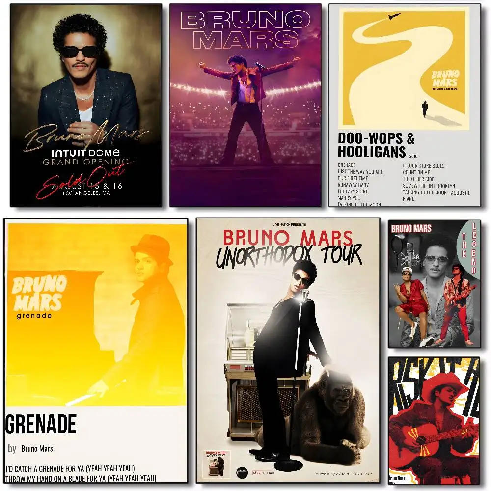 Singer B-Bruno M-Mars Album Poster Art canvas HD aesthetic Printing Paper Wall Art for Living Room Bar fashion Home Decor