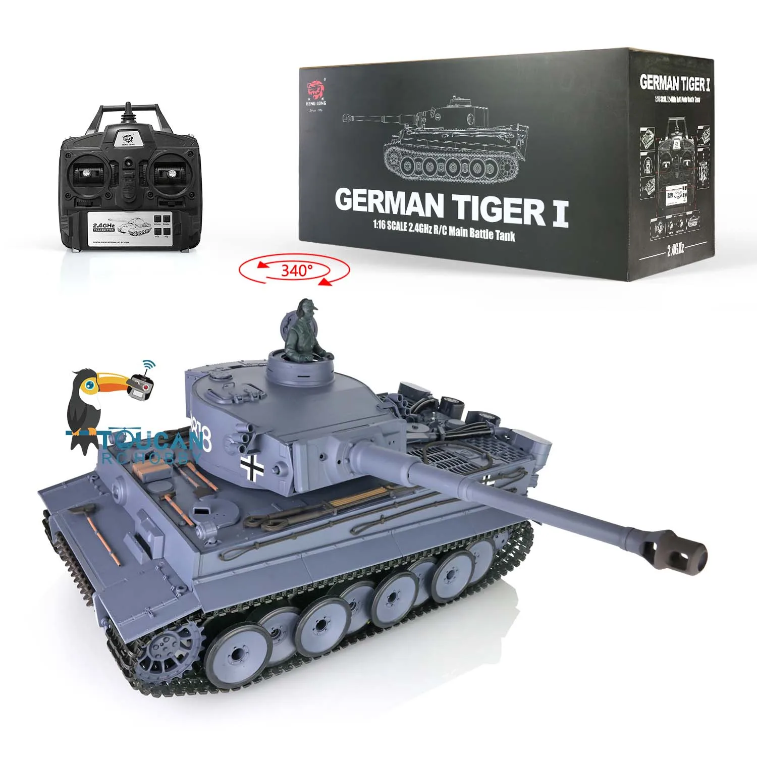 Heng Long 1/16 7.0 RTR RC Tank Plastic Ver German Tiger I BBs Shoot IR Battle Smoke Effect 3818 RC Model TH17233-SMT8