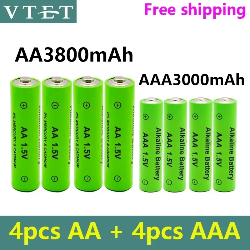 AA 1.5V 3800mAh+AAA 1.5V 3000mAh alkaline rechargeable battery, flashlight, toy, watch, MP3 player, replace nickel hydrogen batt