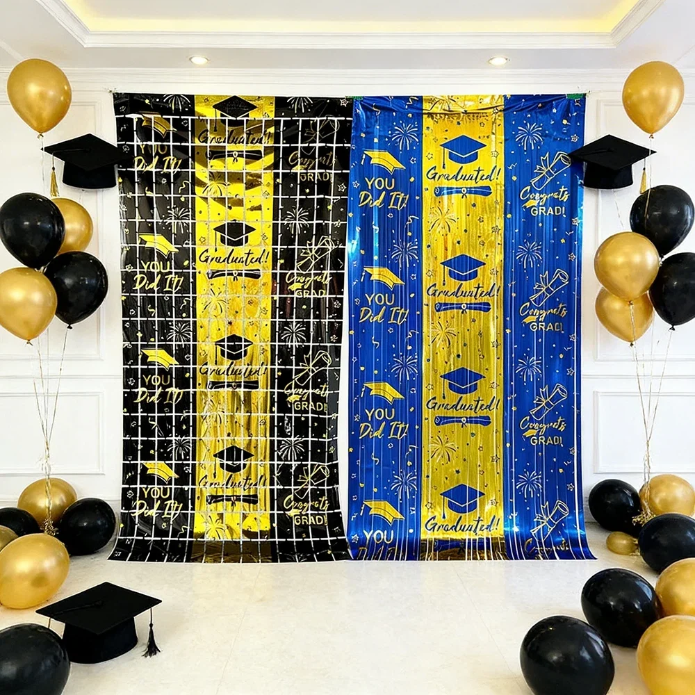 Abschlussfeier-Fransenvorhang, Gitter- und Quastenmuster, Geeignet für Abschlusszeremonie Fotohintergrund, Desserttisch, Party