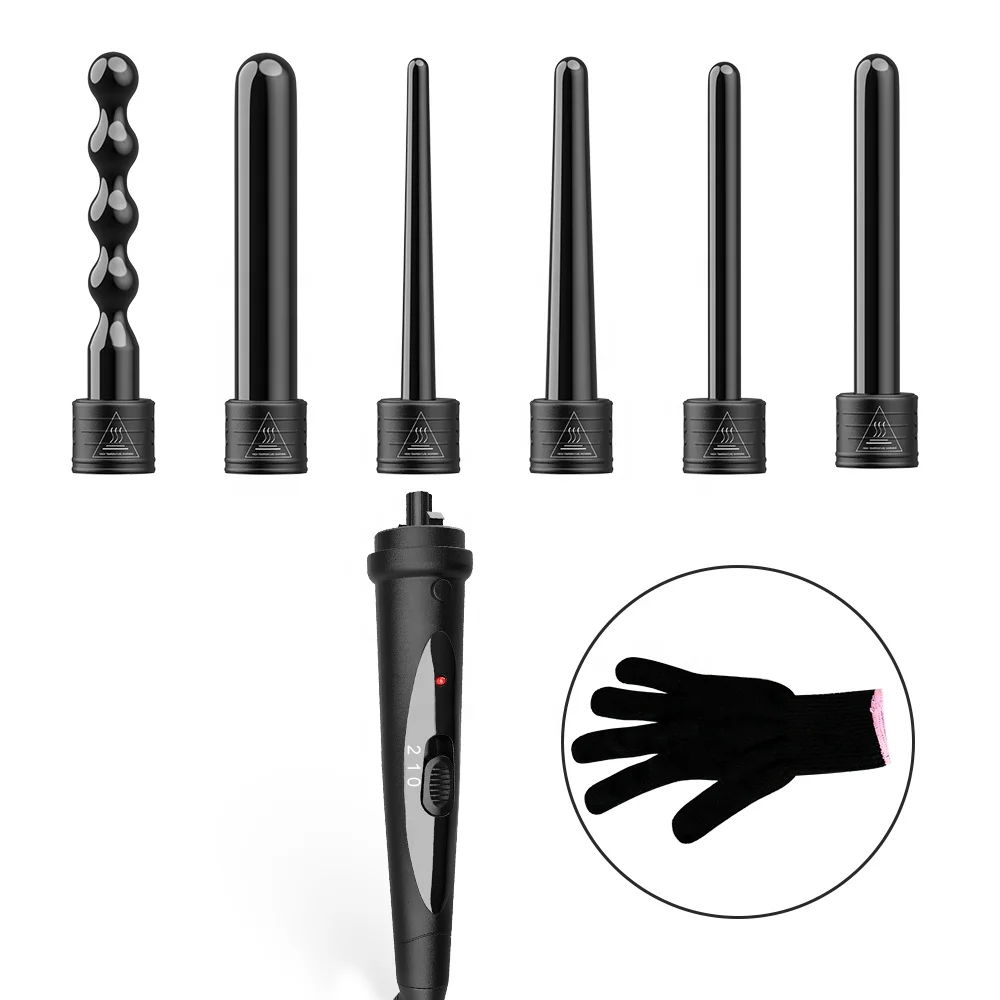 Interchangeable Hair Curling Wand LED Temperature Tourmaline Heat Protection Glove Factory Price Ceramic Coating Hair Curler
