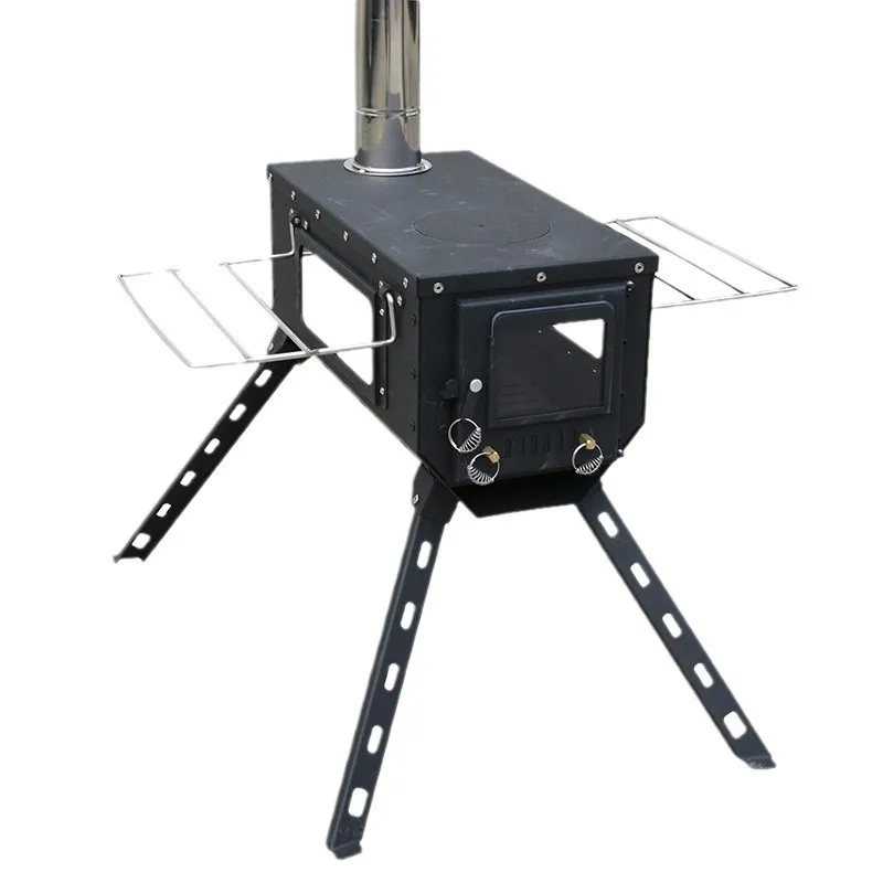 

Three-sided glass firewood stove, outdoor portable camping equipment, cooking carbon steel barbecue stove, barbecue household