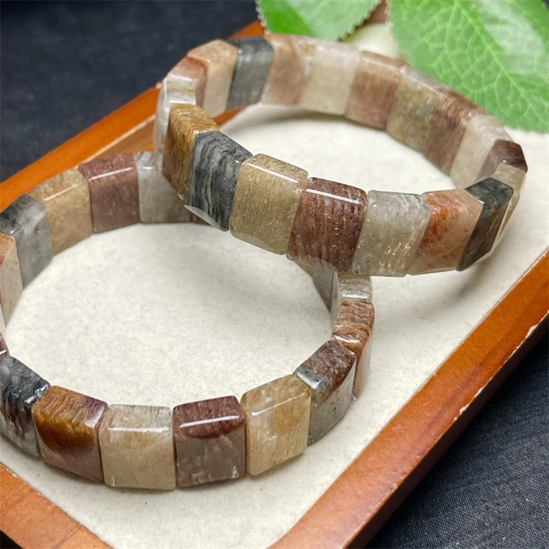 Natural Thousands Of Layers Of Garden Quartz Bangle Reiki Healing Elastic Bracelet Yoga Energy Wristband Jewelry Gift 15x11mm