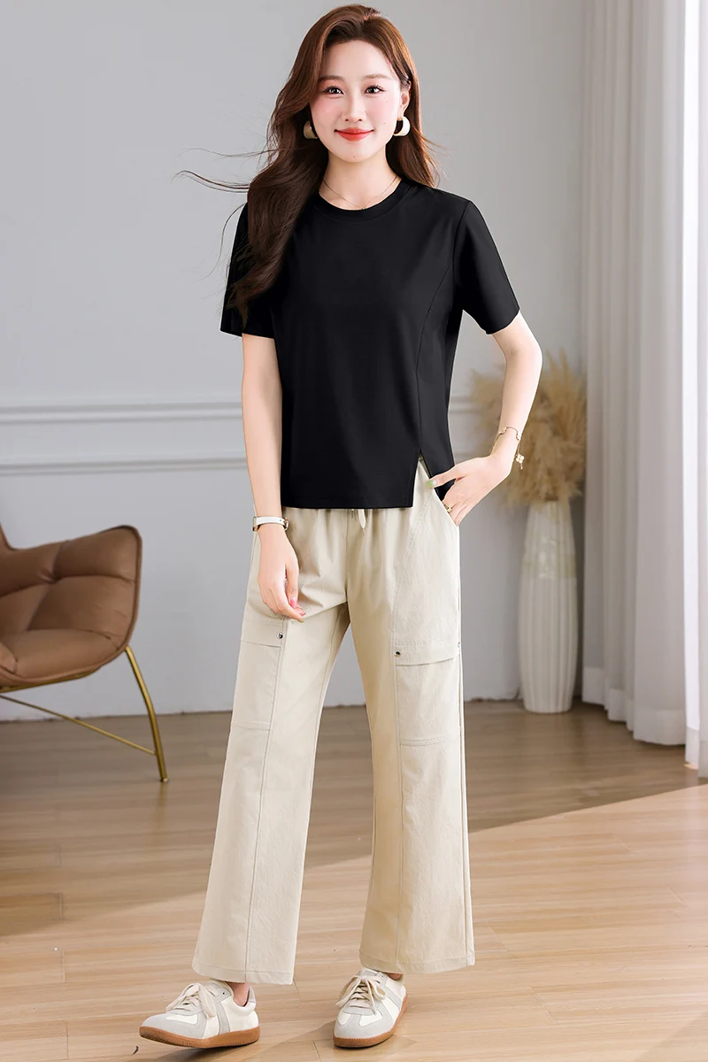 

New Casual Versatile Sports Suit For Women'S Summer Fashion Round Neck Short Sleeved Thin Comfortable Loose Two-Piece Set