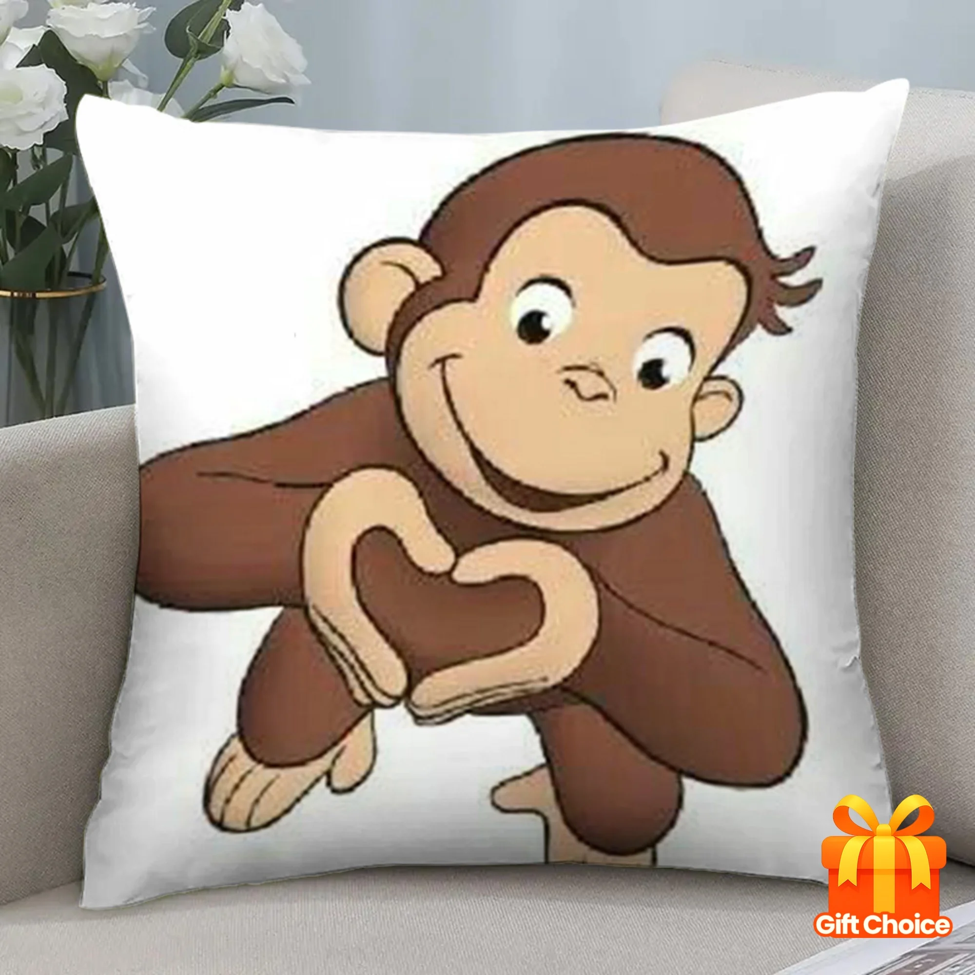Customize 1pc Curious-George Cartoon Monkey Printed Pillowcase | Soft Polyester Short Plush Fabric, Single-Sided Print, 17.72inc