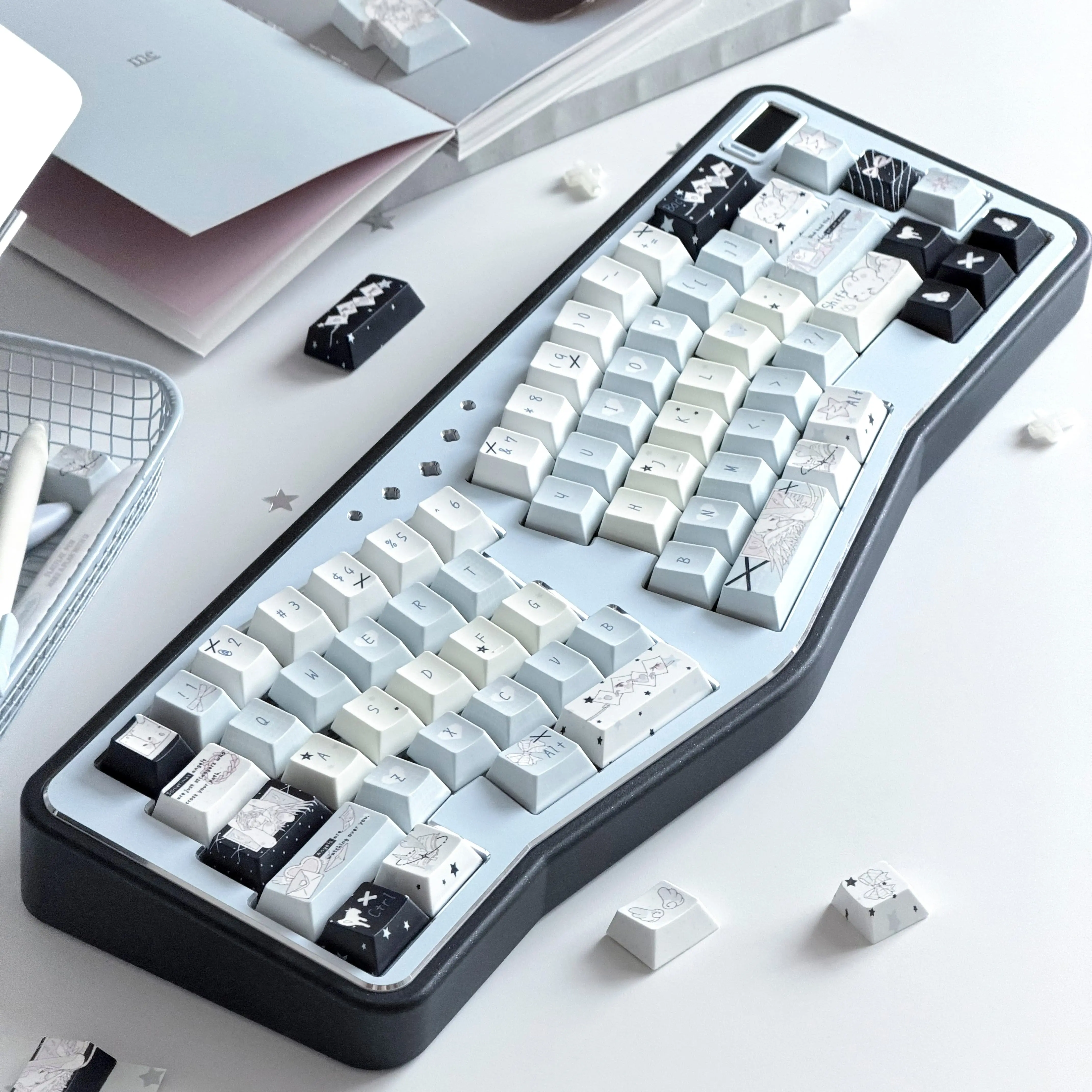 MAIMOOO False Angel Keycap Cherry Profile PBT Sublimation Custom Blue Black Cartoon Cute Rabbit Keycaps for Mechanical Keyboard