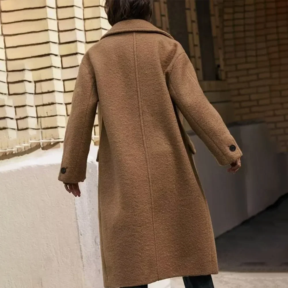 PRINTKAOIR Woolen Coat 2024 Autumn Winter New Fashion Notched Single Breasted Female Overcoat Long Sleeve Casual Lady Outwear