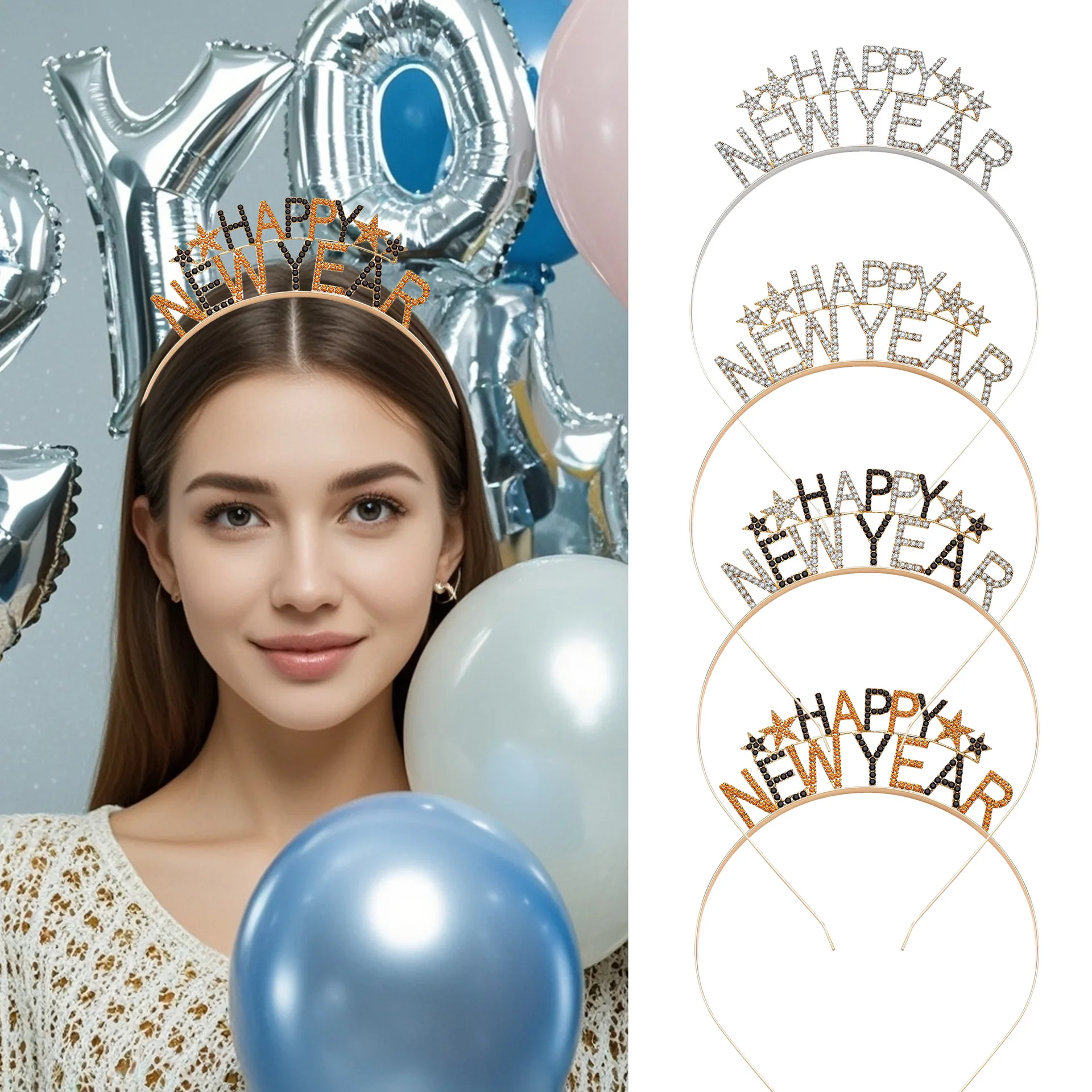 New Fashion Letter Headband HAPPY NEW YEAR Happy New Year Headband Eco-friendly Metal Headgear Hair Accessories