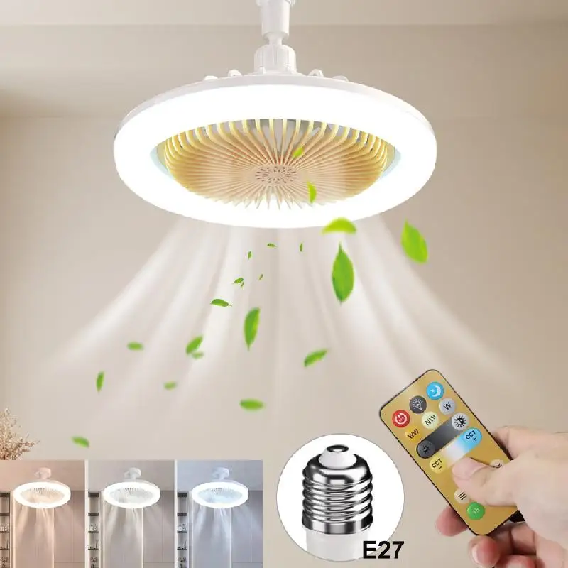 Socket Fan Light E27 Ceiling Fan with Light LED Lamp Fan with Remote Aroma Diffuser Silent Ceiling Fan for Bedroom Living Room