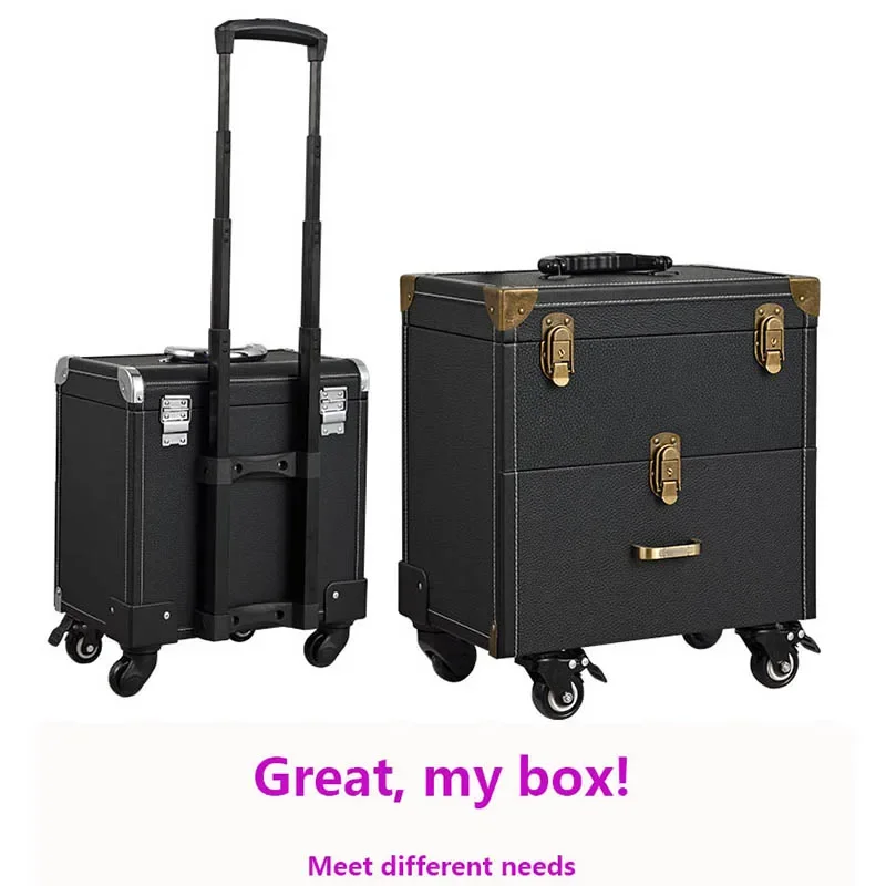 Professional Makeup Suitcase Trolley Case Travel Cosmetics Storage Organizer Tool Box Black Beauty Manicure Luggage Wheels Bags