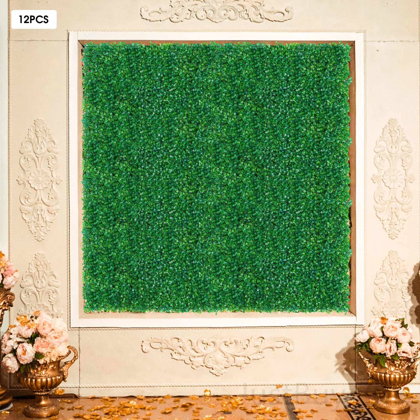

12 PCS Artificial Plant Grass Wall PE Hedge Wall Panel Green Plant Decor Home Backdrop Wall for Indoor/Outdoor Backyard Fence