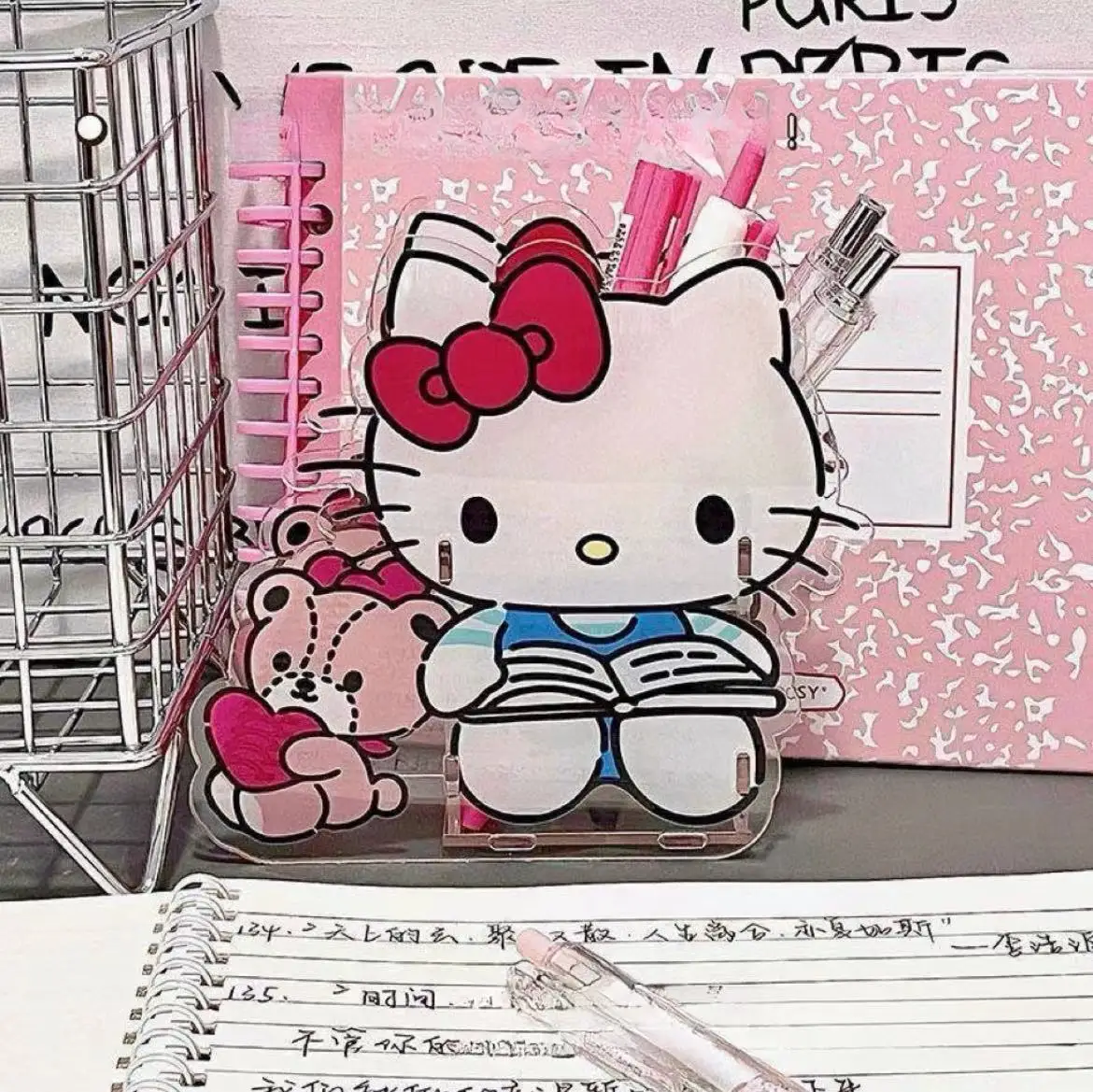 Sanrio Hello Kitty Xiaoxin transparent pen holder large capacity student stationery desktop storage box jewelry storage box