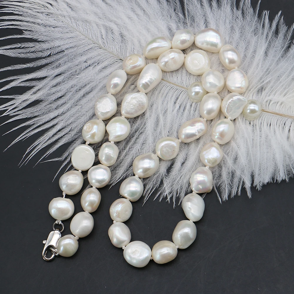 Irregular Shape Straight Hole Two-Side Polished Natural Freshwater White Pearl Necklace Jewelry Gifts Matching Clothing and Bags