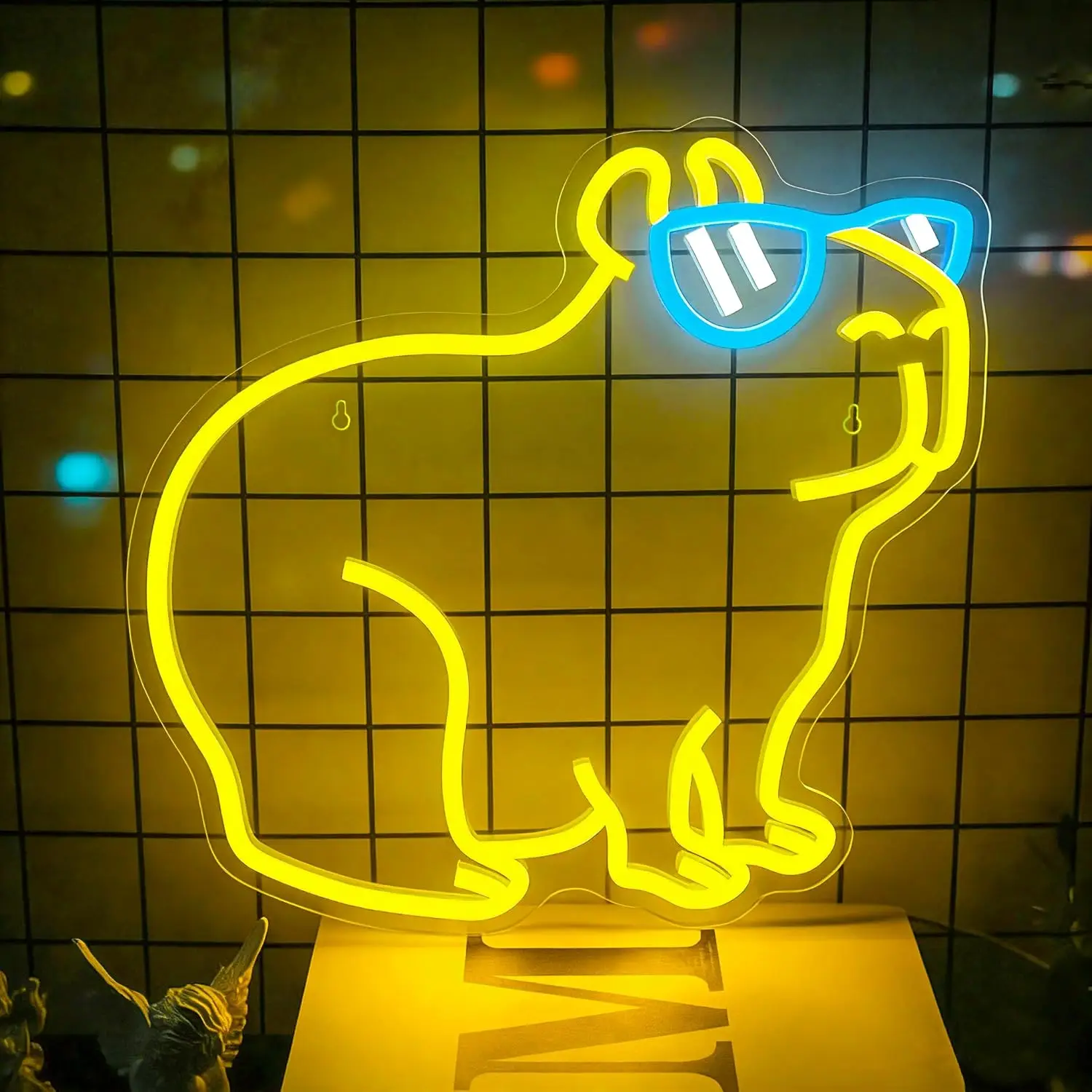 Cool Capybara Neon Sign Fun Cute Animal Night Light USB LED Neon Light for Bar Garage Gaming Room Bedroom Decoration Gift