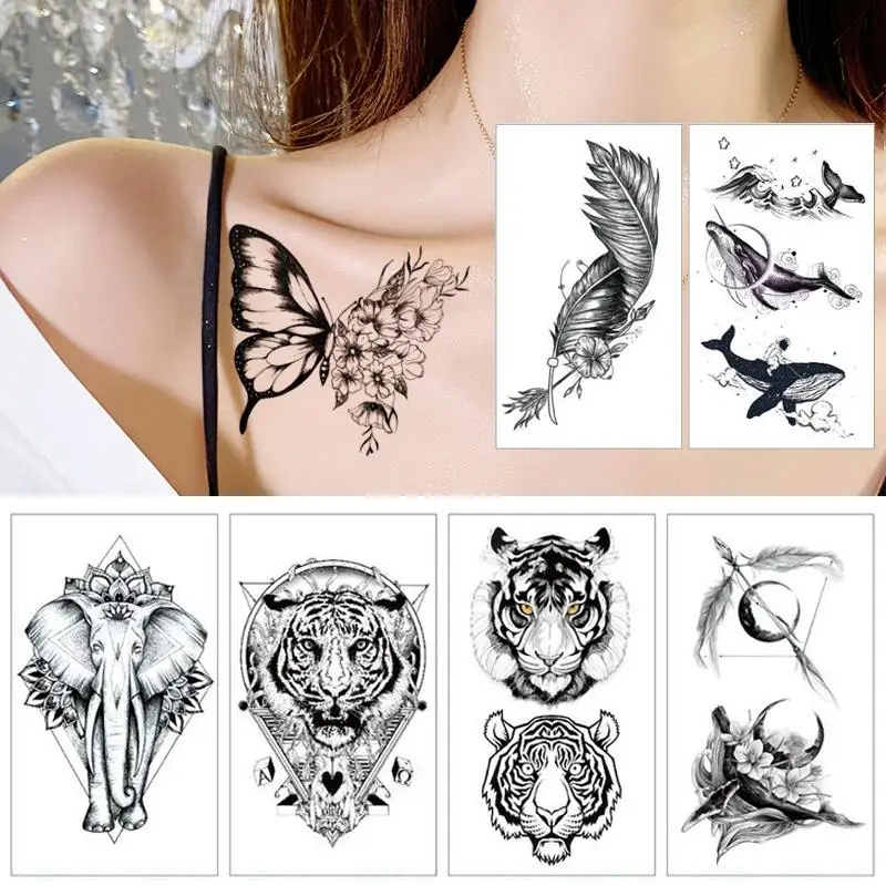 Sexy Long Lasting Tattoos Tiger Floral Waterproof Temporary Tattoo Sticker Fashion Black Women Men Child Kids Printed Tattoos