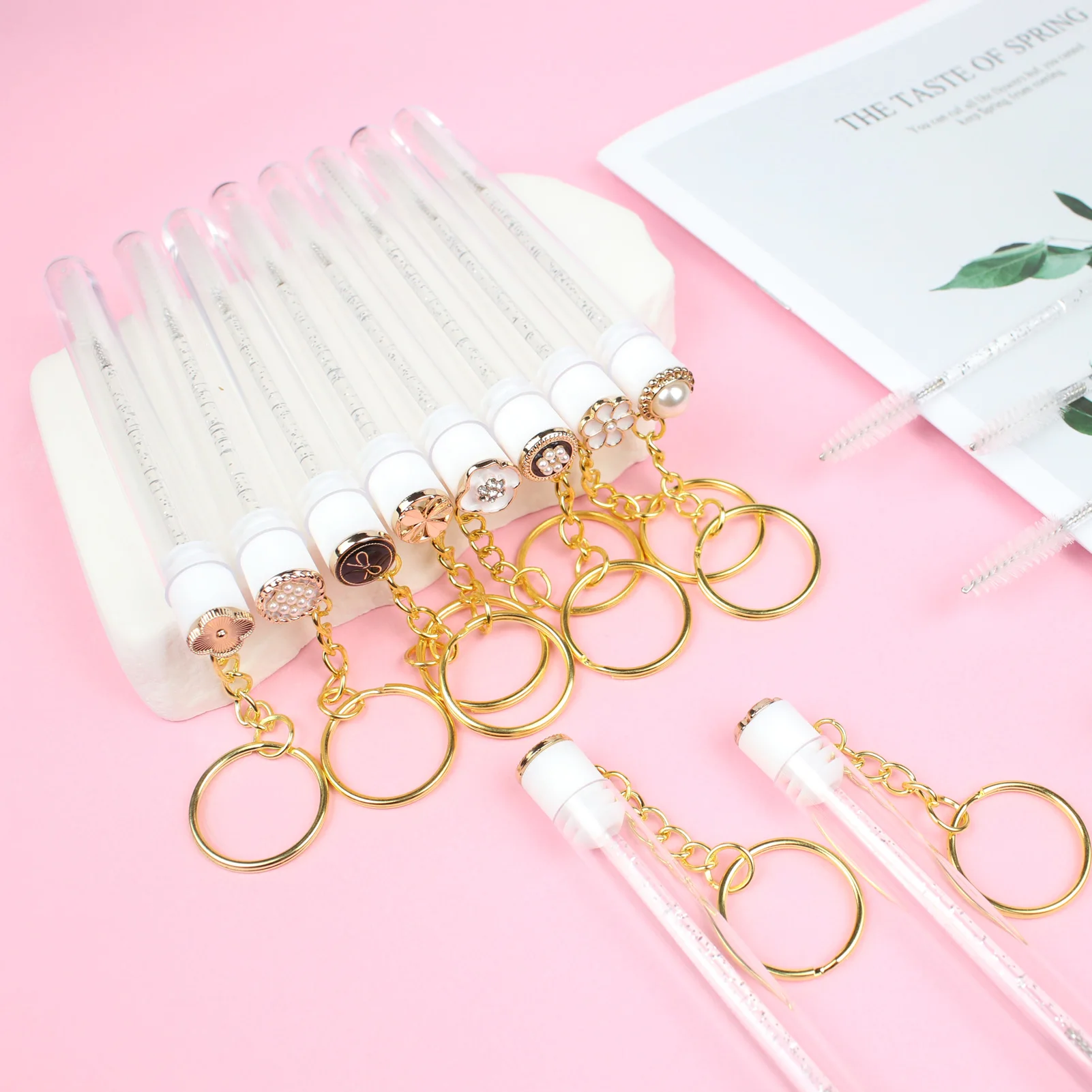 10 قطعة عصي الماسكارا أنبوب مع المفاتيح قابلة لإعادة الاستخدام لاش Spoolies الذهبي كريستال رمش فرشاة أنابيب Spoolies لاش تمديد فرش #6