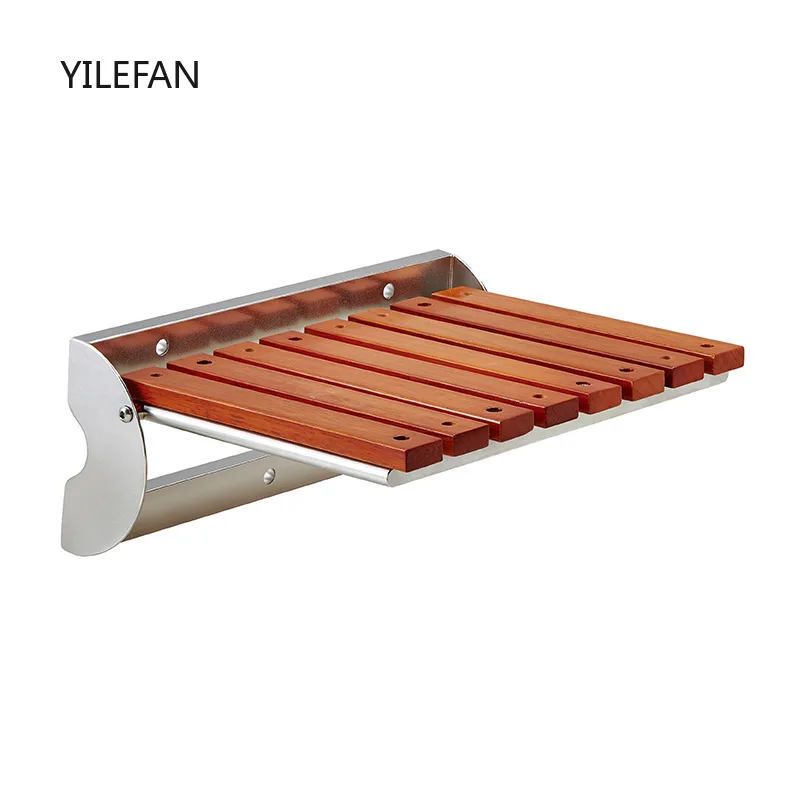 Folding Teak Shower Seat Bench Wall Mounted Space Saving Fold Down Shower Bench for Inside Shower