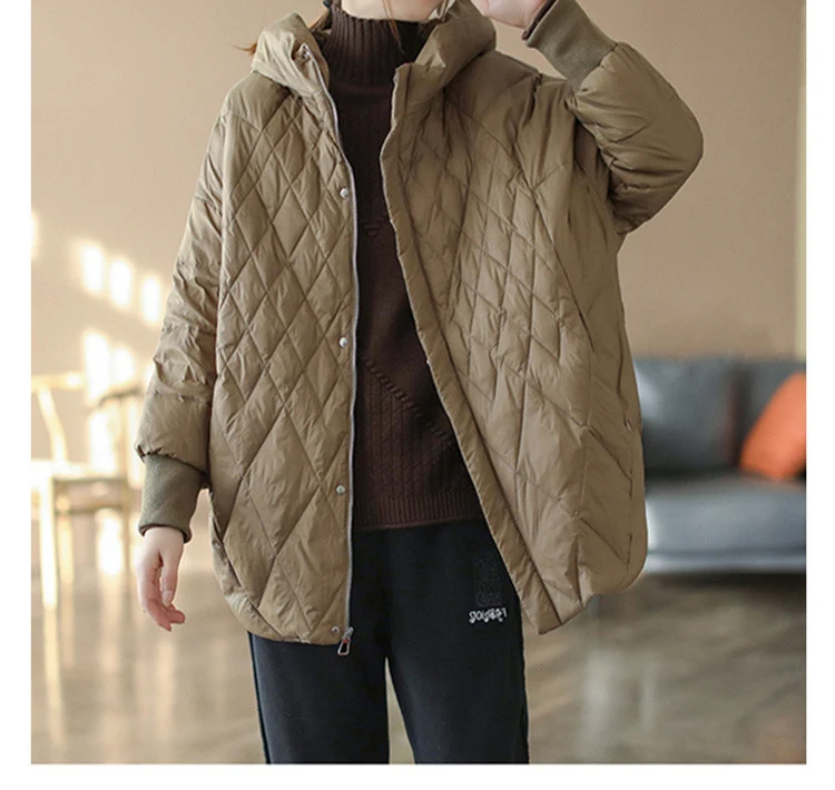 Schinteon Women Light White Duck Down Jacket Casual Loose Over Size Autumn Winter Outwear with Hood Coat 2024 New