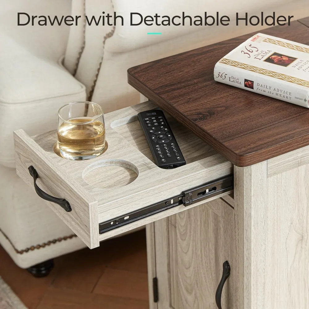 طاولة نهاية على شكل مزرعة لمحطة الشحن، طاولة جانبية رفيعة لمساحات المعيشة، درج وطاولة جانبية للأريكة للتخزين