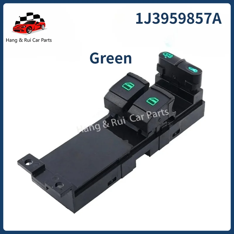 Interruptor de elevalunas eléctrico cromado rojo y verde 1J3959857A para VW Bora Golf Jetta MK4 Passat Seat para Skoda Fabia Octavia 1J3959857