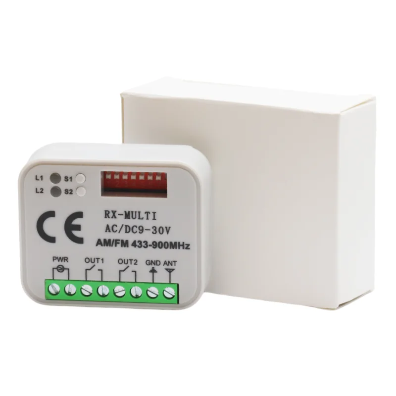 Universal RX Multi Frequency Receiver, 300-900MHz 2CH AC/DC 9-30V Relay Module for Garage Door Remote