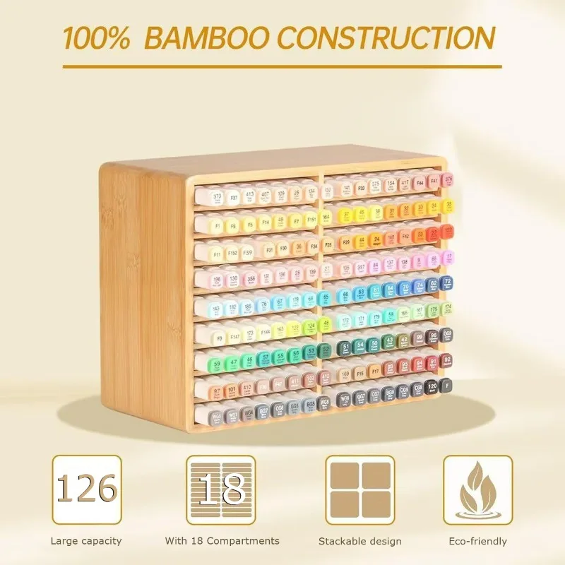 Bamboo Wood Desk Acrylic Marker Pen Holder Multilayer Storage Rack for 126 Pens Pencils Office School Art Supplies Stationery