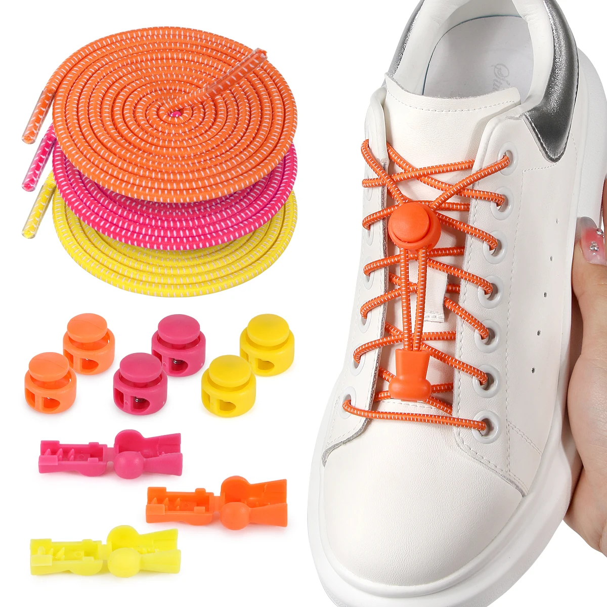 1 Pair No Tie Shoelaces Round Push The Spring Lock Sports Elastic Shoelace Suitable For All Shoes Lazy Laces Shoe Accessories