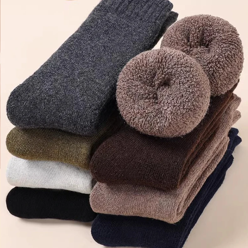 1-3Pairs Winter Super Thicker Warm Socks Wool Male Men Women Socks Solid Sock Merino Wool Socks Against Cold Snow Terry Sock