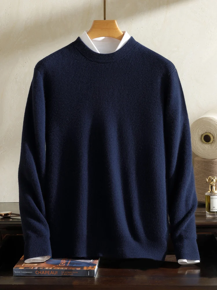Aliselect Men O-neck Cashmere Sweater For Autumn Winter 100% Cashmere Knitwear Long Sleeve Basic Smart Casual Soft Warm Clothes