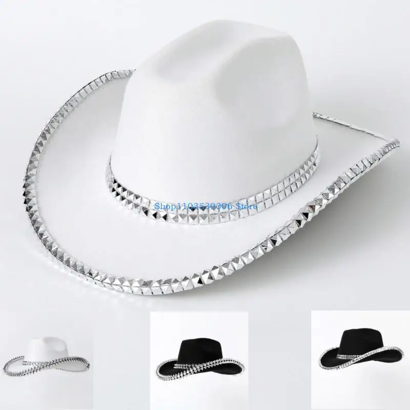 400A Heavy Rivets Cowboy Hats Studded Hat for Disco House Cocktails Parties Vacation Sparkly Studded for Comedian