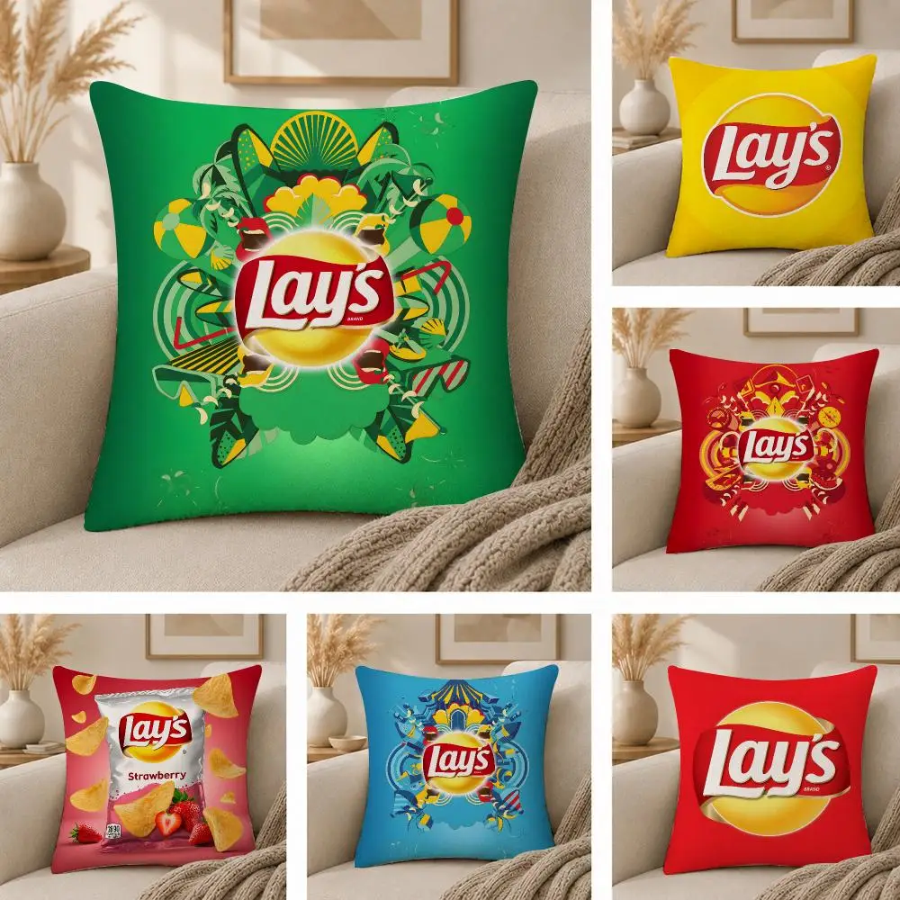 Lays Potato Chips Fun Food Cushion Cover  Plush Fabric Soft Double Sided Print Sofa Cushion Cover Throw Pillow Covers