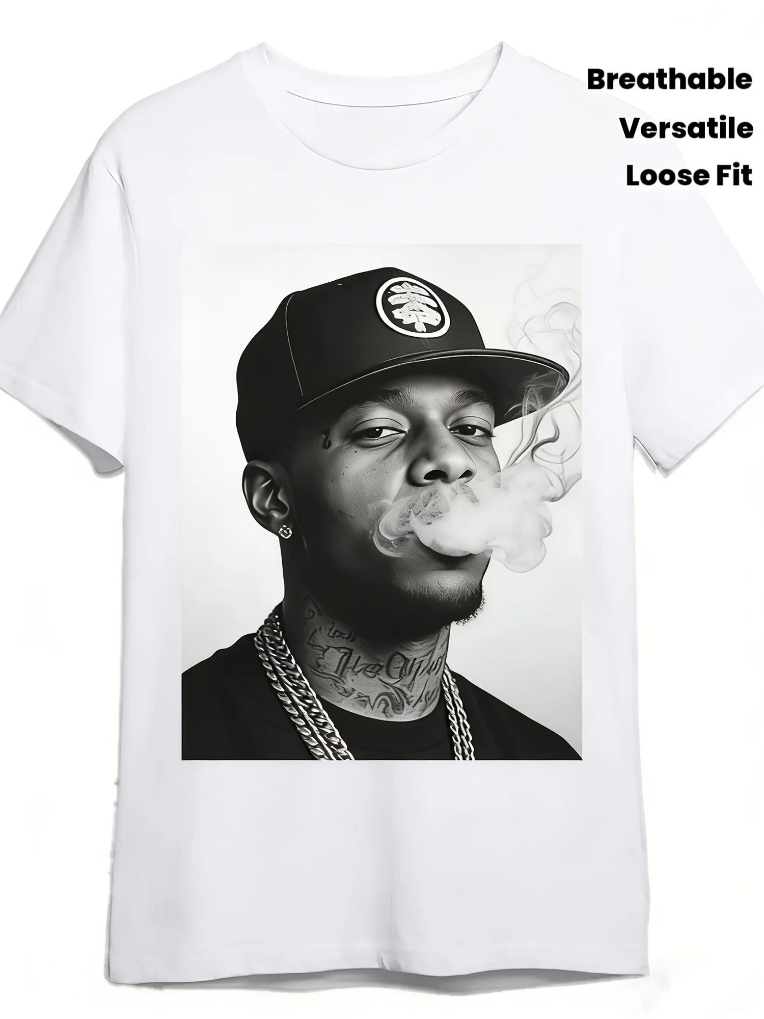 Men'S Black Pattern T-Shirt- Loose Fit Heavy Short Sleeve, Soft Breathable Essential for Daily Casual and Formal Outfits- Great Birthday/Anniversary Gift Choice, Versatile Street Style, Durable Fashionable Clothing, Trendy Outfit