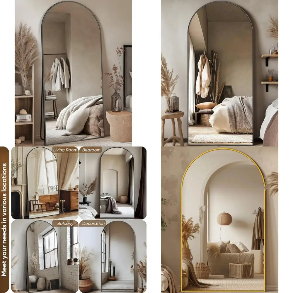 Espelho de chão estilo arco grande, 26 x 68 polegadas, preto, adequado para quarto, sala de estar e vestiário
