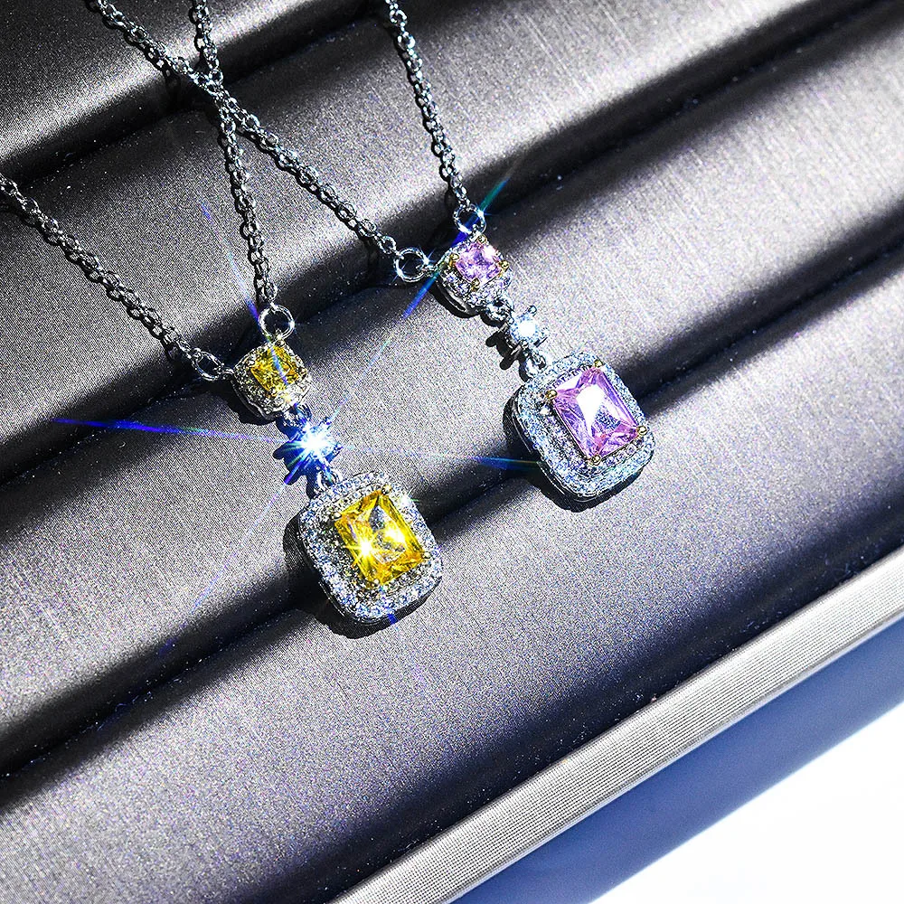 Fashionable S925 Sterling Silver Necklace Featuring Full Diamond Colored Treasure And Elegant Zircon Pendant Luxury New Jewelry
