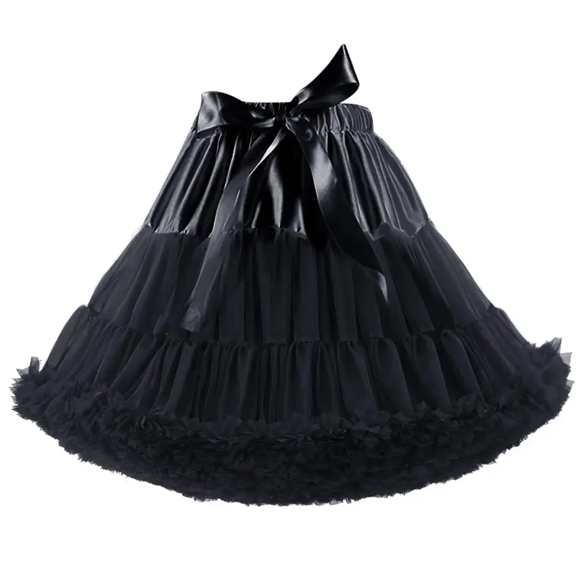 Women's Elastic Waist Chiffon Petticoat Puffy Tutu Tulle Skirt Princess Ballet Dance Pettiskirts Underskirt 55cm