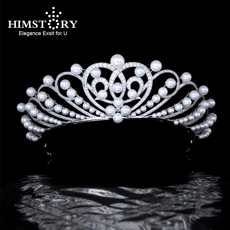 Himstory Cubic Zirconia Wedding Bridal Crowns CZ Princess Party Romantic Lover's Tiaras Bride Headpiece Hair Jewelry