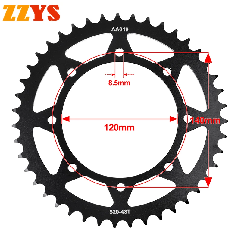 1pc 520 37T 43T Tooth Rear Sprocket Gear Star Wheel Cam Pinion For Kawasaki W800 W800D 2020 W800E 2021-2023 2022 EJ800 EJ W 800