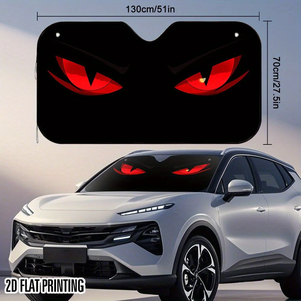 1pc 2D Flat Dark Night Red Demon Eye Print Car Sunshade – Stylish & Efficient, Keeps Car Cool, Foldable Design, Easy To Install,