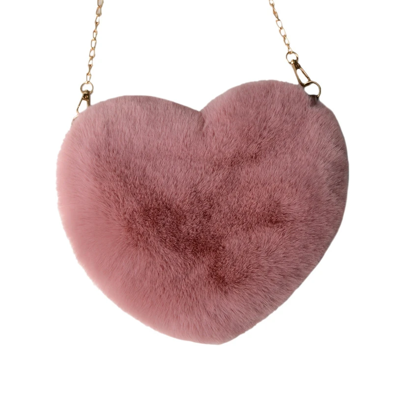 Mode frauen Herzförmige Handtaschen Nette Kawaii Faux Pelz Umhängetaschen Geldbörse Plüsch Kette Schulter Tasche Dame Handtasche – Detail 24