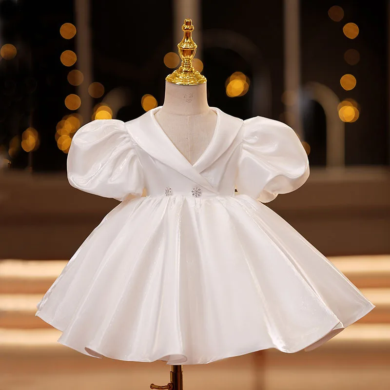 White Baby Girl Clothes Birthday Party Tutu Dress Bow Newborn Baby Girls Birthday Outfits Toddler Infant Girls Wedding Costume