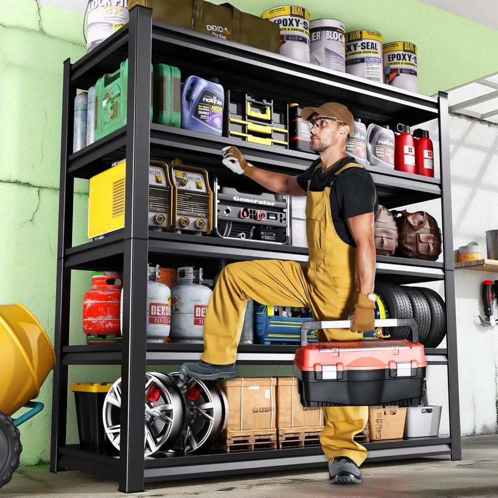 

Garage Shelving, 72" H Heavy Duty Garage Storage Shelves, Metal Shelving Unit, 5 Tier Adjustable Steel, Utility Shelf