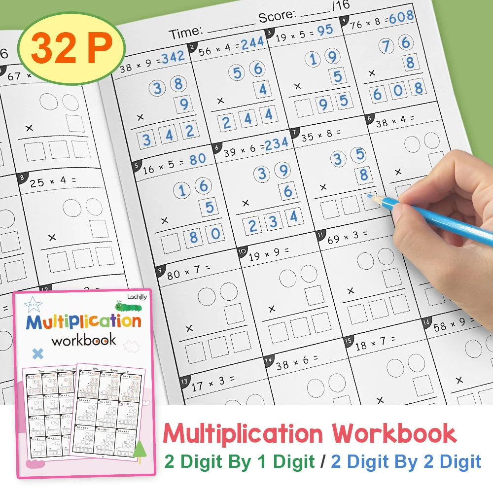 Multiplication Math Workbook for Kids Homeschool Classroom Learning Vertical Calculation Training Test Book Teaching Resource