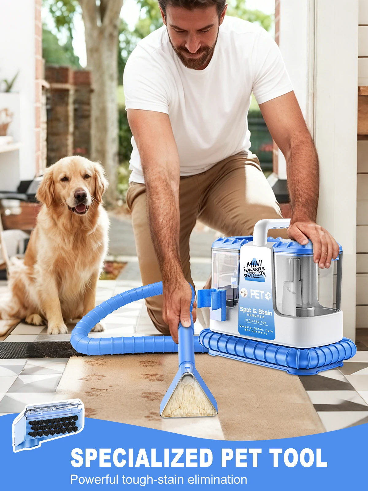 Carpet Cleaner Machine, 20Kpa 600W Powerful Suction w/ 5 Cleaning Tools, Lightweight for Rug, Carpet, Car Seats, Pets, Stairs