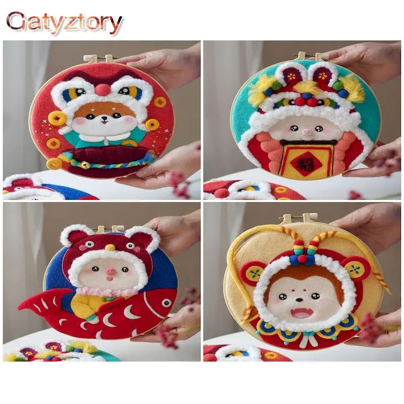 

GATYZTORY Painting DIY Felting Wool With Embroidery Kit Cartoon Painting Needle Wool Figure Handcraft For Home Decor Beginner