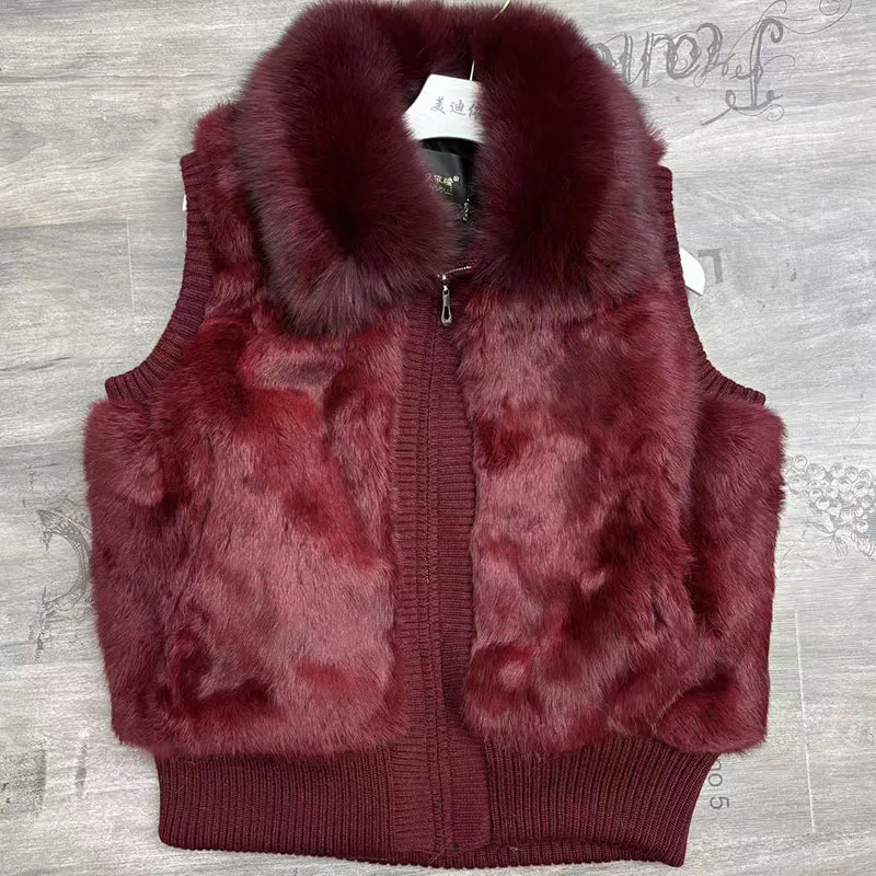Elegant Rabbit Fur Jacket Vest Short Fox Fur Vest Pull Piece Winter Women Coat