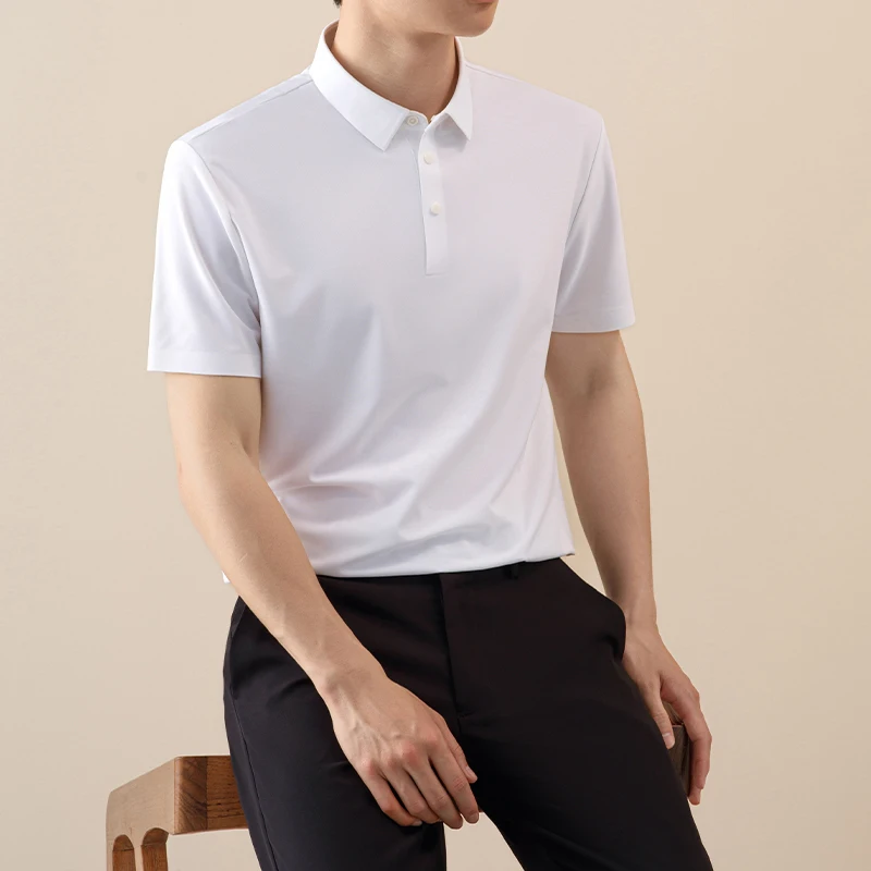 New in shirt elastic solid color short sleeve polos shirts for men slim fit formal plain shirt soft business elegants clothes