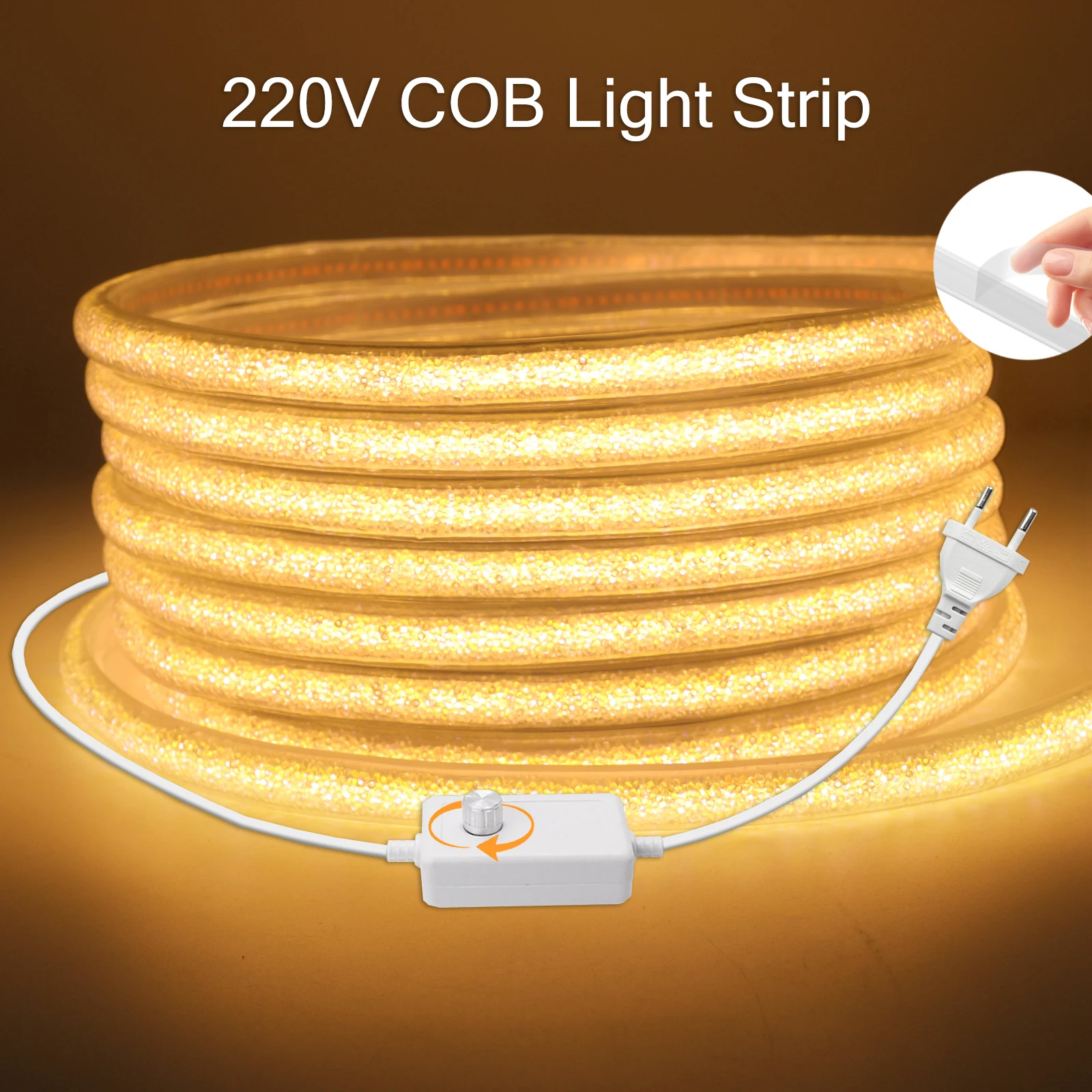220V COB LED Strip Light Dimmable 220V EU Plug Neon Tape Waterproof Christmas Garden Decoration Red/Warm/White/Blue/Green/Yellow